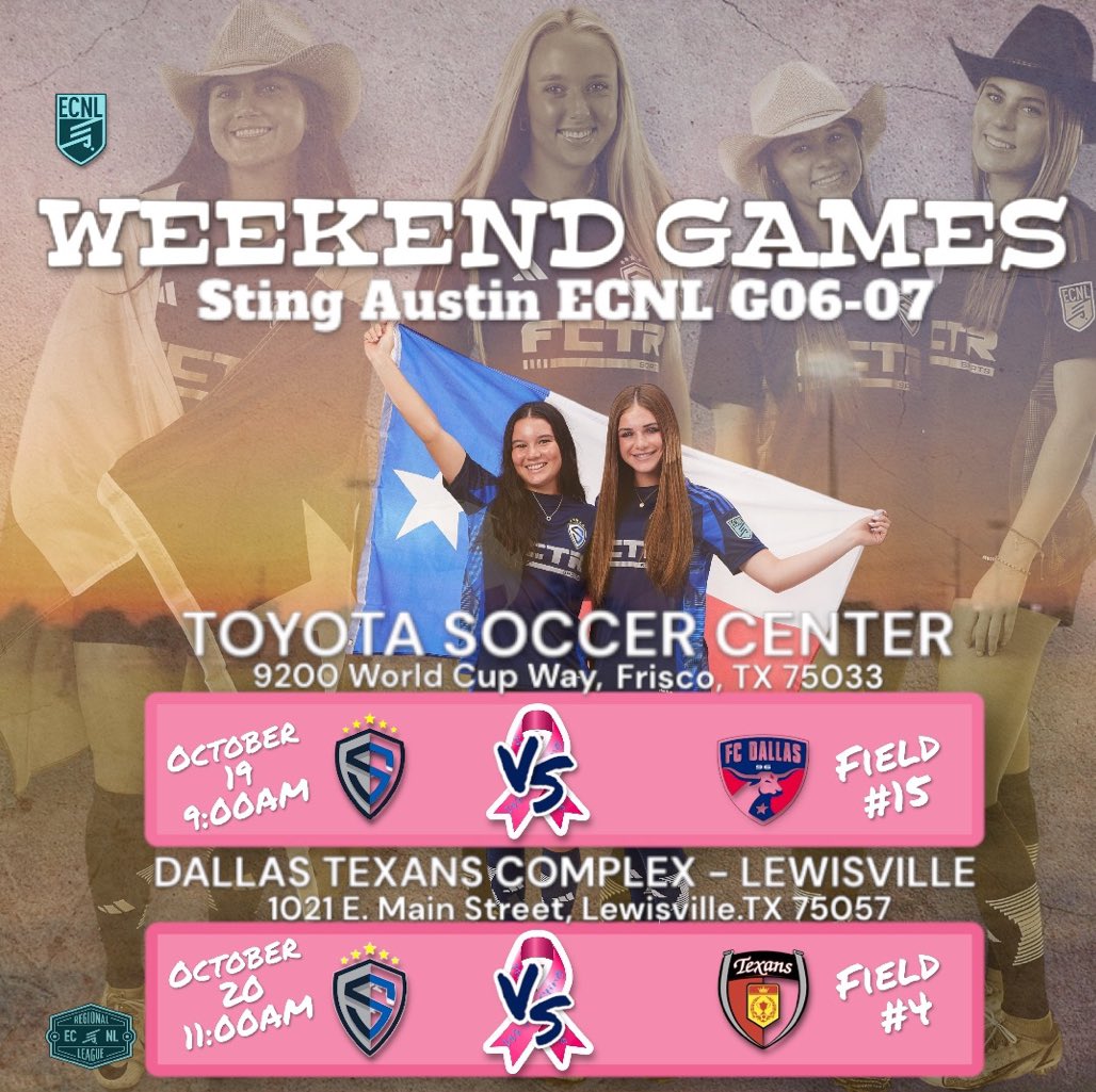 We are back in <a href="/ECNLgirls/">ECNL Girls</a> action this weekend ⤵️
<a href="/sting_austin/">Sting Austin</a>