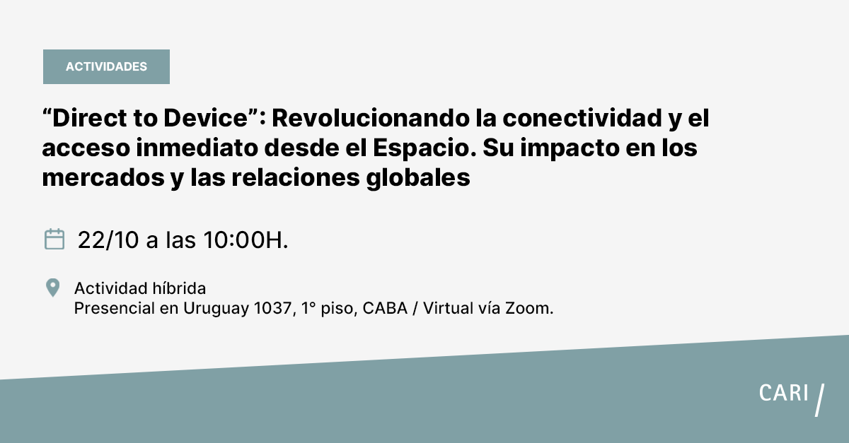 CARIconsejo's tweet photo. SESIÓN ACADÉMICA
📢 “Direct to Device”: Revolucionando la conectividad y el acceso inmediato desde el Espacio. Su impacto en los mercados y las relaciones globales

Palabras de apertura
Carolina E. Catani / Directora del Grupo de Trabajo sobre los Asuntos Internacionales del Espacio Ultraterrestre.

Expositores

🗣 Hugo Nahuys (ARSAT) / Ingeniero Electrónico de la UBA con posgrado de MBA de la Universidad Torcuato Di Tella. Especializado en satélites de telecomunicaciones geoestacionarios, cuenta con más de 25 años de experiencia en la industria espacial.

🗣 Alejandro Lastra (Telefónica Movistar) / Abogado egresado de la UBA con un posgrado en derecho internacional y comparado en los EEUU. Desde 2021 tiene a su cargo la Dirección de Regulación y Asuntos Públicos de Telefónica Movistar.

🗣 Alejandro Quiroga (Claro) / Se desempeña en el grupo América Móvil siendo el Director de Asuntos Regulatorios e Institucionales Claro Argentina, Uruguay y Paraguay desde 2018, teniendo también a cargo las Comunicaciones Externas, Negocios Mayoristas y Contenidos de TV.

🗣 Hernán Colombo (Telecom Argentina) / Abogado. Magíster en Derecho, Administración y Economía de los Servicios Públicos por la Universidad del Salvador y Carlos III de Madrid. Integra la Dirección de Asuntos Regulatorios de con una amplia trayectoria en sus distintas unidades de negocio.

Moderación
Guillermo Schör-Landman / Miembro del Grupo de Trabajo sobre los Asuntos Internacionales del Espacio Ultraterrestre.

🗓 22/10, 10.00H.
📍 Actividad híbrida
🔗 Inscripción previa: https://t.co/A5qXKlwQWp