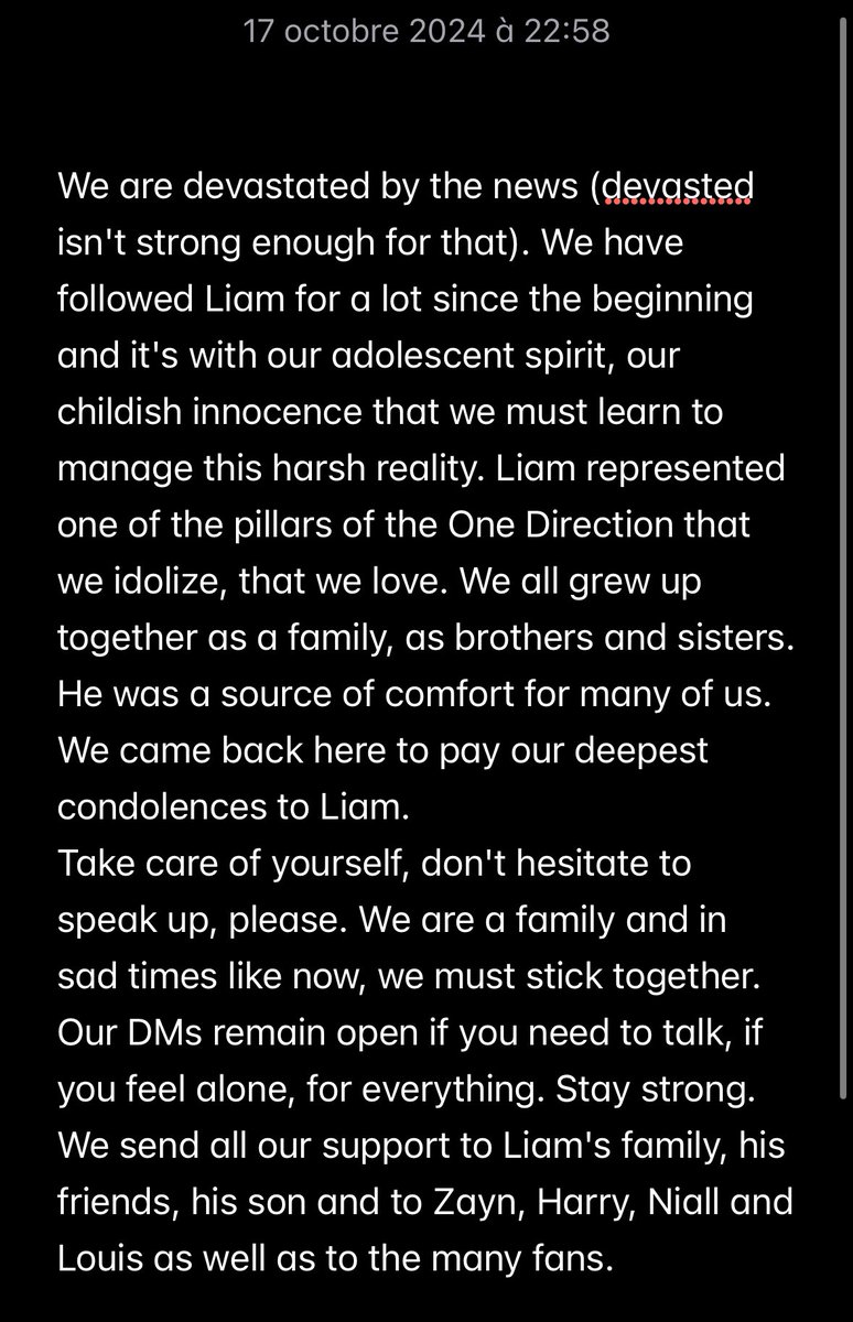 LouisUpdateBE's tweet image. Our hearts are heavy, our tears are abundant. We are a family, let's stick together. Don't hesitate to talk if you need to, we know it can be difficult 💔
Have a long peaceful journey Liam. 🕊️