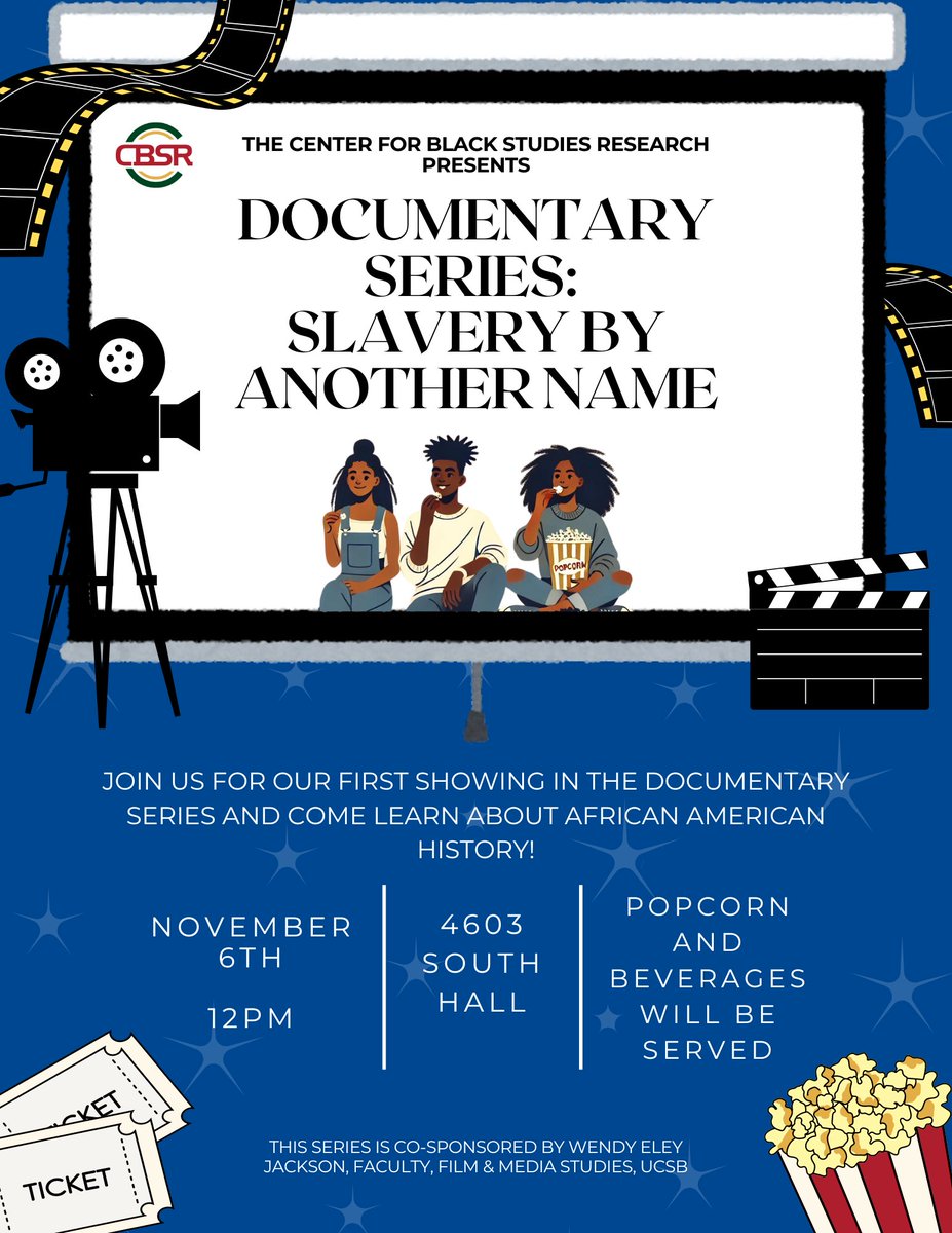 We warmly invite you to the first screening of our docuseries on Nov. 6th at 12pm. We'll be showing "Slavery by Another Name", which explores the lasting impact of forced labor after the abolition of slavery. Visit cbsr.ucsb.edu upcoming events section for more details