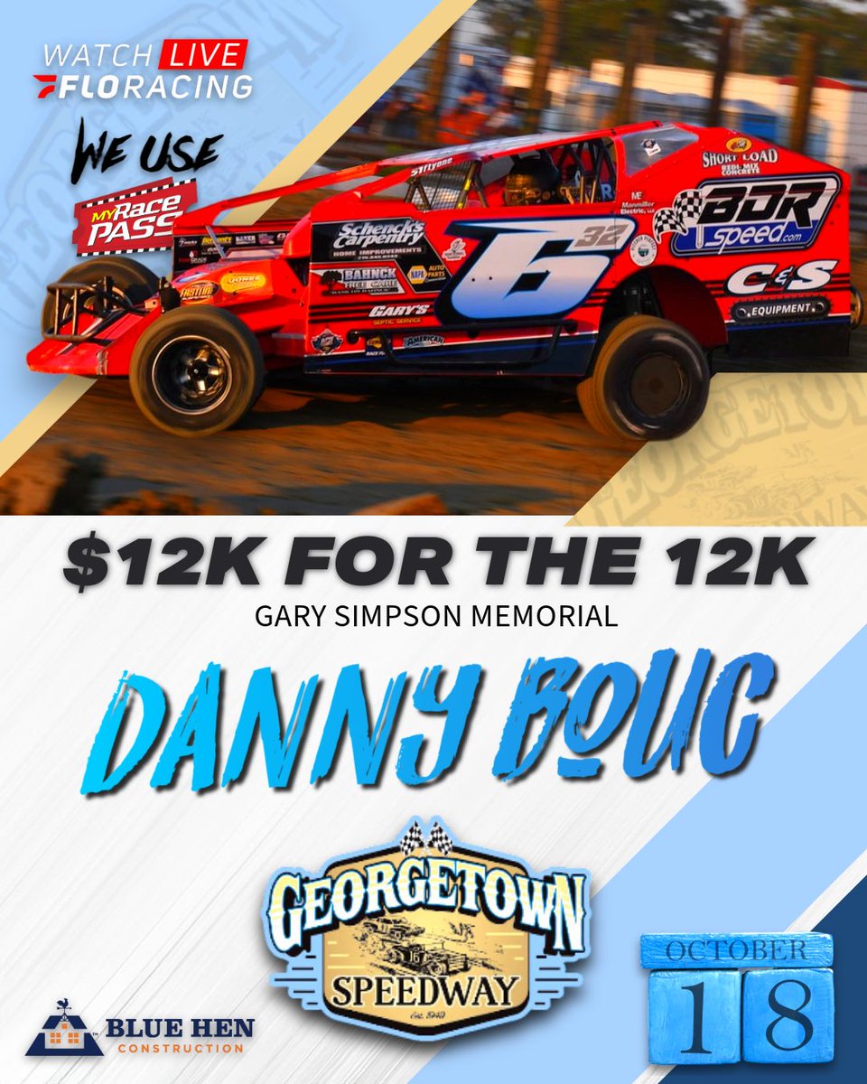 $𝟏𝟐𝐊 𝐟𝐨𝐫 𝐭𝐡𝐞 𝟏𝟐𝐊 | Danny Bouc will be in the field when the Millman Napa Auto Parts Modifieds race 32 laps for $12,000 to win 𝗧𝗛𝗜𝗦 𝗙𝗥𝗜𝗗𝗔𝗬 during the Gary Simpson Memorial presented by Blue Hen Construction.