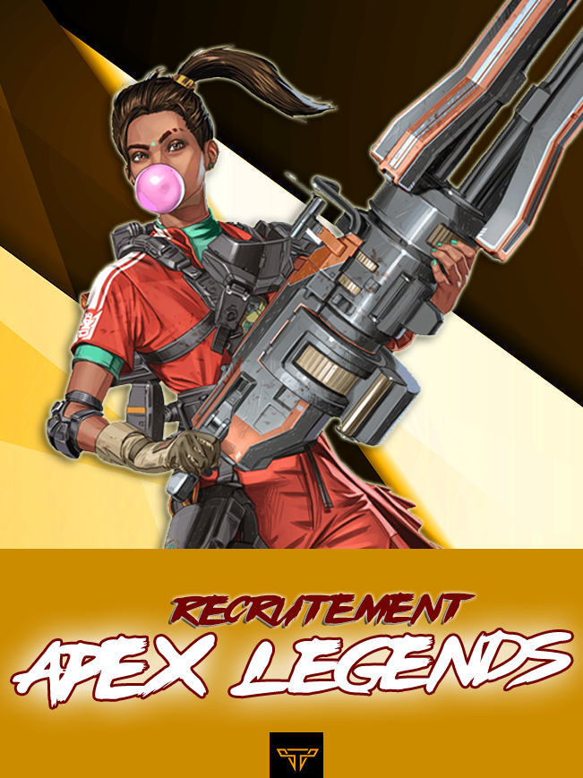 Nous annonçons l'ouverture de notre équipe Apex Legends (#apexlegends). 

Nous sommes donc en recherche de 2 joueurs pour entamer notre Roster Français 🇫🇷.

Pour toutes propositions, contact en DM📩. #RaiseTHD ⚡