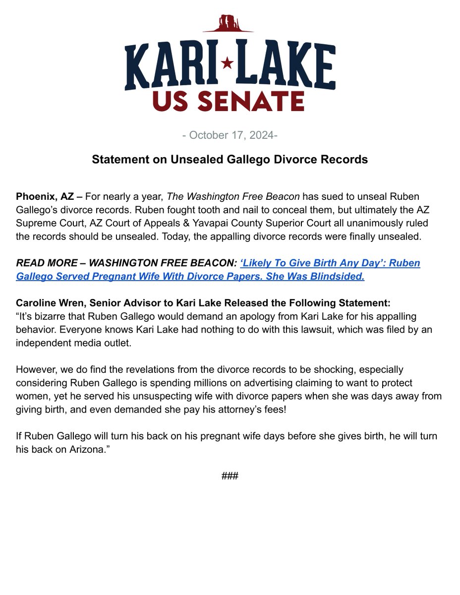 realalexnicoll's tweet image. 📥INBOX: Statement on Unsealed Gallego Divorce Records 

READ MORE: freebeacon.com/democrats/like… #AZSen @CarolineWren @KariLakeWarRoom