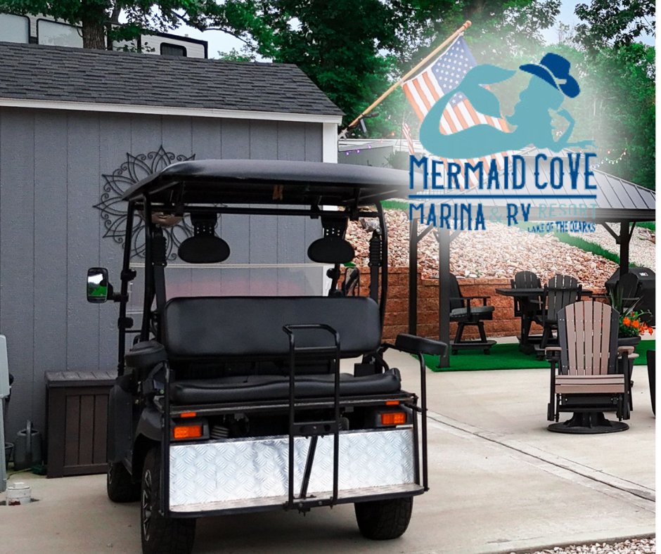 MermaidCoveLOTO's tweet photo. Explore Mermaid Cove with a golf cart rental. 
Available for daily or extended rental, it makes getting around the resort fun and easy. Rent yours now! 🚐🌳
 #MMCove #LakeoftheOzarks #MermaidCoveCamping #GolfCartRental https://t.co/RqcXpmYkcT