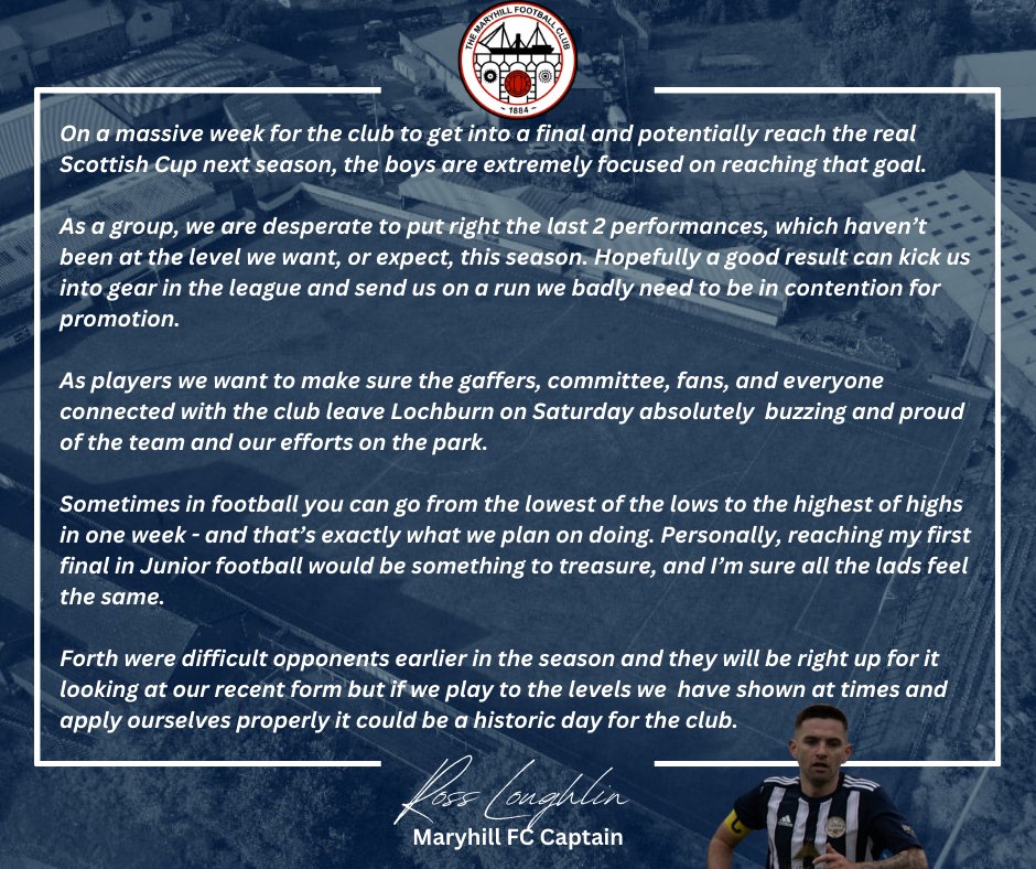 Maryhill FC Club Captain Ross Loughlin is calling for everyone involved in the club to rise to the occasion to help the team break out of the recent run of form.

#MFC140 #Since1884