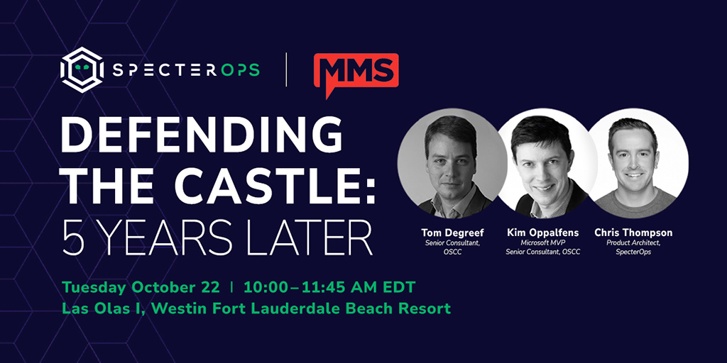 SpecterOps's tweet image. Learn to defend your ConfigMgr environment! @_Mayyhem will join @TomDegreef &amp;amp; @TheWMIGuy at #MMSFlamingo next week to share concrete tips, discuss key Attack Paths, &amp;amp; show how ConfigMgr features can help you combat attacks.

➡️ ghst.ly/4eKNNtm