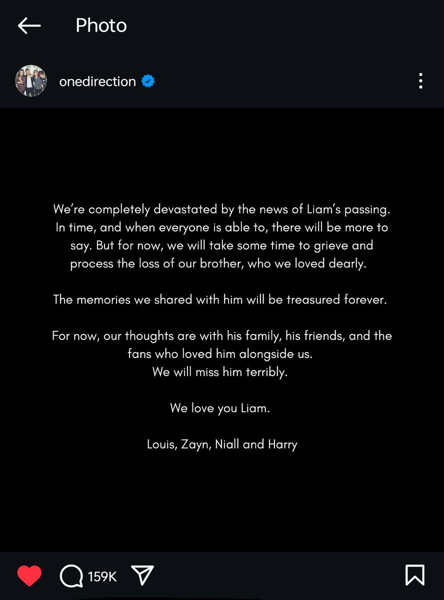 the lads posted a joint statement on instagram. he really is gone. we are beyond heartbroken.
