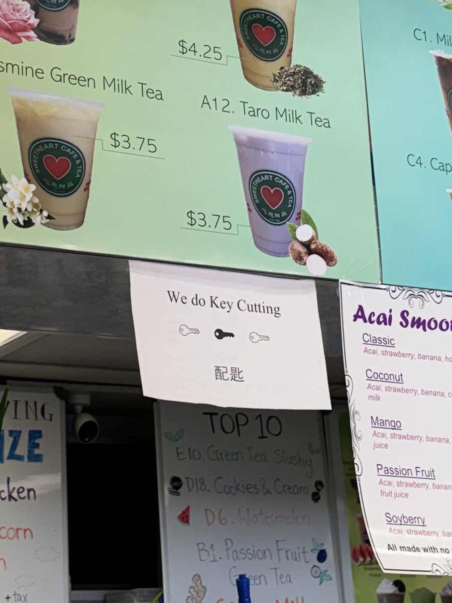 sweetblue7777's tweet image. i love chinatown bc why does this boba shop do key cutting LOL