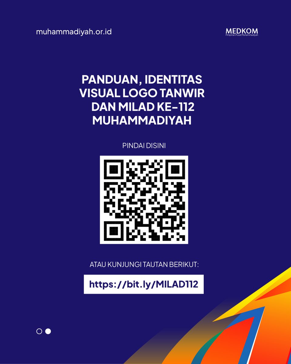 Yuk semarakkan Milad ke-112 dan Tanwir Muhammadiyah❗️

Berikut panduan identitas visual logo Tanwir dan Milad ke-112 Muhammadiyah. SobatMu bisa scan barcode atau cek link bit.ly/MILAD112

#Muhammadiyah #Milad112Muhammadiyah #TanwirMuhammadiyah