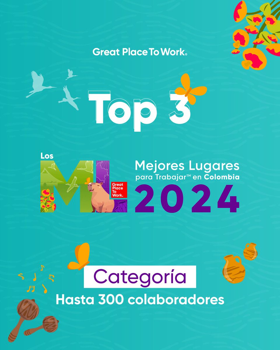 GPTW_Colombia's tweet photo. 🏅 El top 3 de empresas en la categoría de hasta de 300 colaboradores en “Los Mejores Lugares para Trabajar™ en Colombia, 2024” está conformado por @IASSOFTWARE, @TI724co y Gestión Integral de Proyectos. �� https://t.co/MhqfYQu9mD