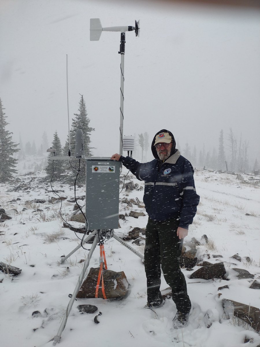 NWSPocatello's tweet photo. It's always a pleasant sight when an active fire receives some snow! Pictured here is one of our Incident Meteorologists providing on-site support at the #RedRockFire in the @salmonchallisnf. More of you will at least see some flakes as we head into the overnight hours. #idwx https://t.co/qQJoQRT9QD