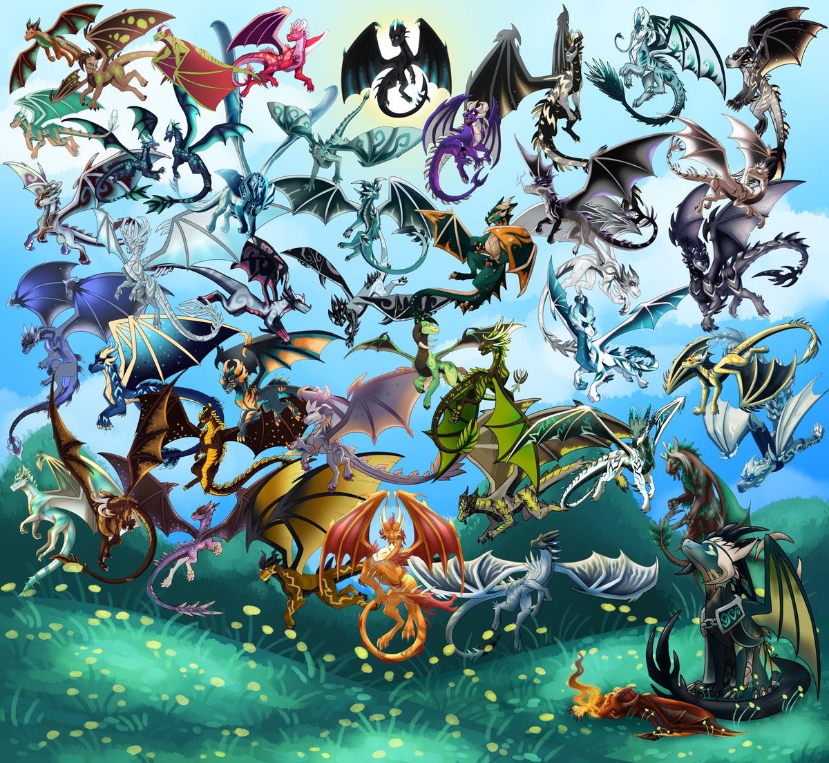 hometownunova's tweet photo. Finished collab piece including all characters from the Spyro deviantart comic, Destiny Intertwined, created by DragonofIceandFire. Gift for him including many other artists I have recruited who also love the series as well.
All artists will be credited in the doc link below. https://t.co/J2z2lprg0T