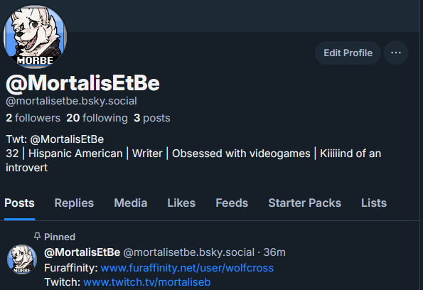 Also for any of my followers and mootches, I do have a Bsky!