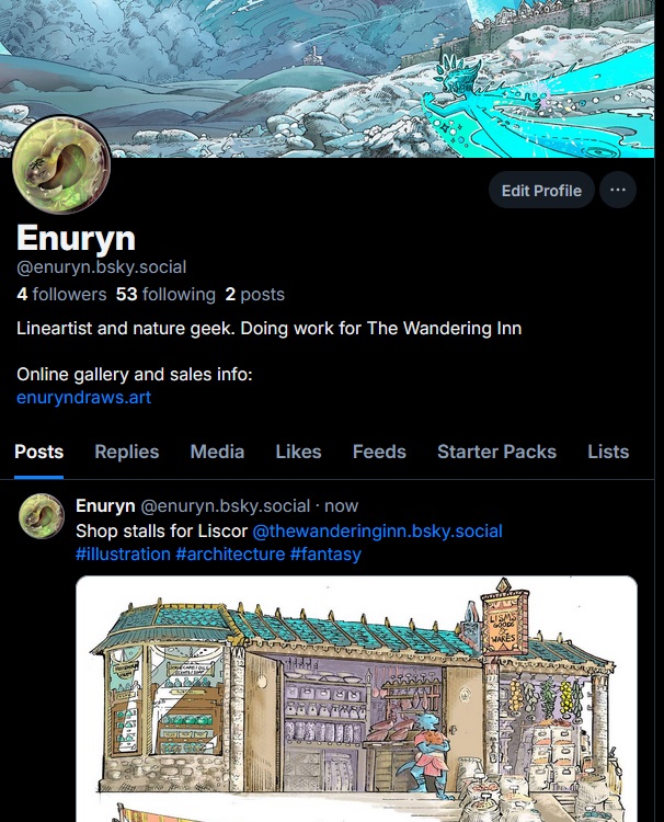 I now have a bluesky and will be posting more regularly there!

Twitter will still be a place for Wandering Inn related art stuff but more extra personal and sketch stuff will be on the butterfly app. See ya'll there