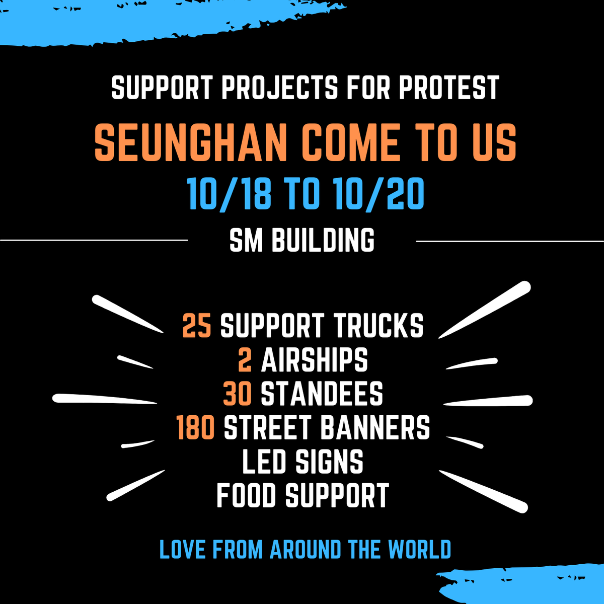 Seunghan_USA's tweet photo. 🔔‼️Projects for the Protest in SM Starts Today ‼️🔔

Let's show the strength of the ot7 fans! 
BRIIZE who will attend, go safely. We will be rooting for you 🧡

#JUSTICE_FOR_SEUNGHAN
#UnfairExit_Seunghan
#SMSupportsBullying 
#SM_쓰레기 https://t.co/46Vj1KJWd1