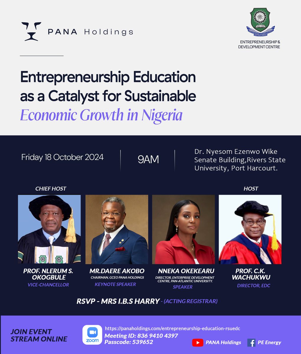 Join me for a transformative keynote at Rivers State University! I'll be discussing the incredible power of entrepreneurship education to fuel sustainable economic growth and create new opportunities in Nigeria.
Don’t miss this chance to learn and be inspired!
Follow and stream
