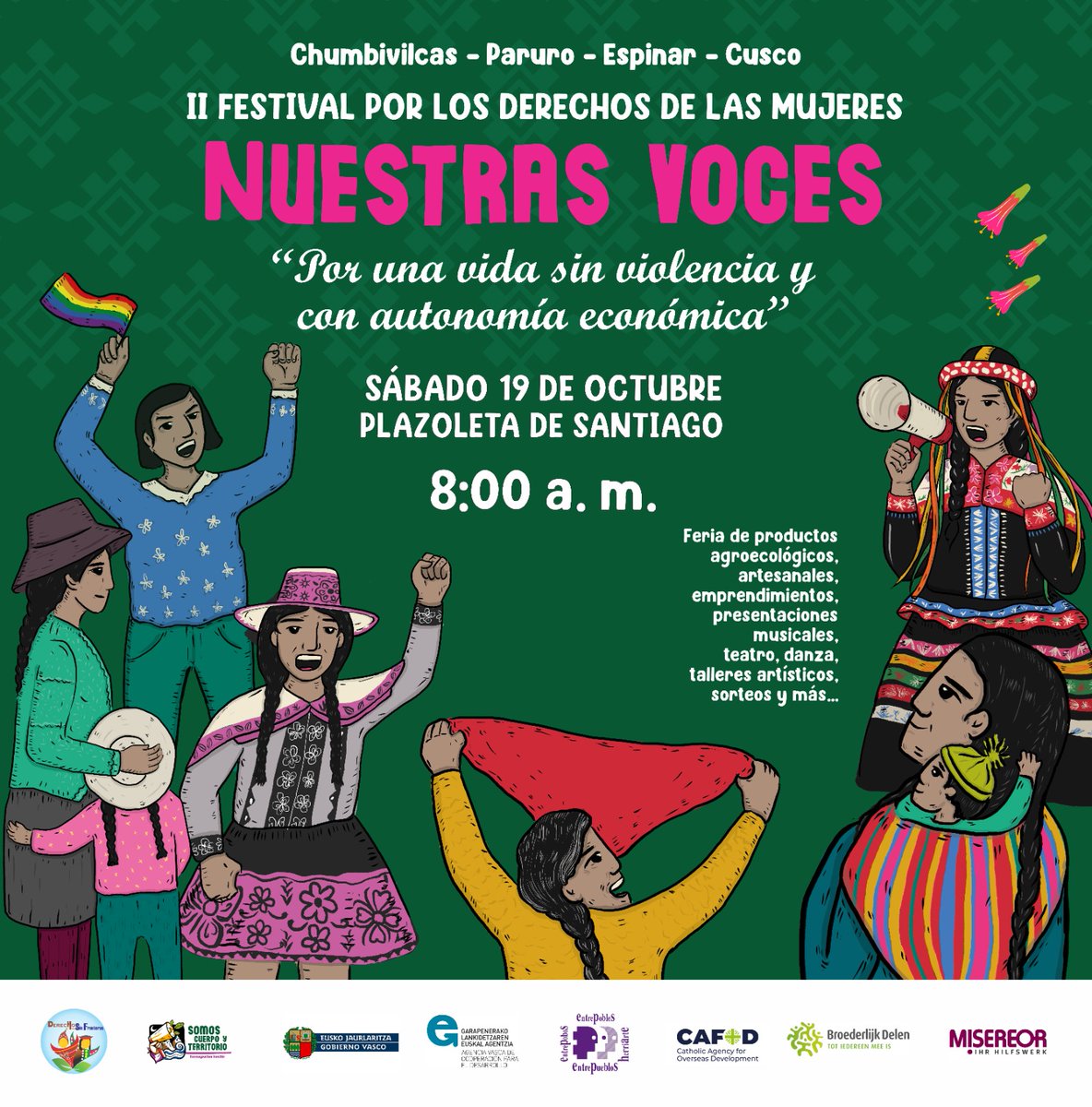 CCBNoticias_'s tweet photo. ¡𝗨́𝗻𝗲𝘁𝗲 𝗮𝗹 𝗜𝗜 𝗙𝗲𝘀𝘁𝗶𝘃𝗮𝗹 𝗽𝗼𝗿 𝗹𝗼𝘀 𝗗𝗲𝗿𝗲𝗰𝗵𝗼𝘀 𝗱𝗲 𝗹𝗮𝘀 𝗠𝘂𝗷𝗲𝗿𝗲𝘀
El festival ❞𝗡𝗨𝗘𝗦𝗧𝗥𝗔𝗦 𝗩𝗢𝗖𝗘𝗦❞, reunirá a organizaciones de mujeres de las provincias de #ESPINAR, #CHUMBIVILCAS, #PARURO y #Cusco. https://t.co/fJZsTECGnZ