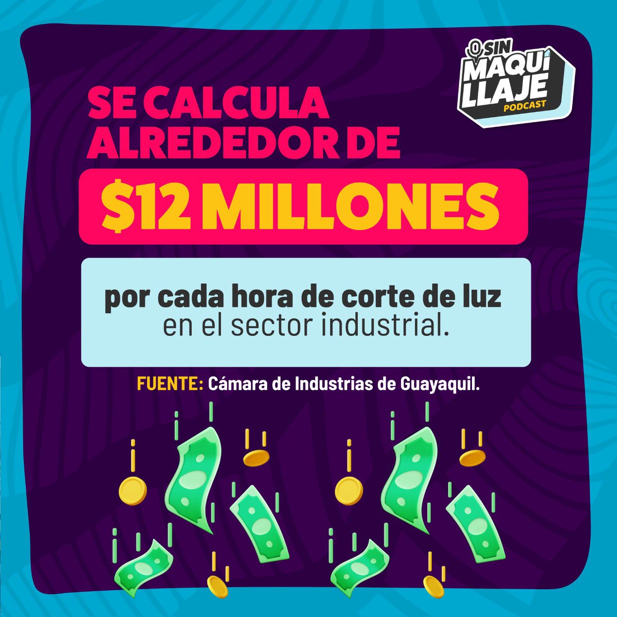 sinmaquillajeec's tweet photo. Cuando la luz se apaga, la economía también. 👀

$12 millones por cada hora sin energía en el sector industrial. 

¿Estamos preparados para la escasez de productos básicos? 💡 https://t.co/QE3A8f8RP8