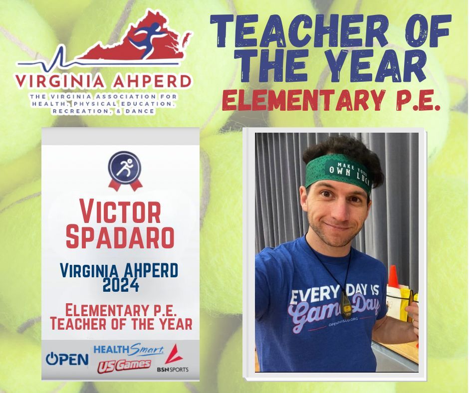 vahperd's tweet photo. We want to congratulate some of our 2024 Virginia AHPERD Teacher of the Year recipients! 

Elementary TOY: Victor Spadaro
Middle TOY: Michelle Shofstall
Secondary TOY: Lori Morris-Platte
Adapted TOY: Sharon Gregory 

Thanks for leading the way for quality HPE! 
#physed https://t.co/n7M37pEUB8