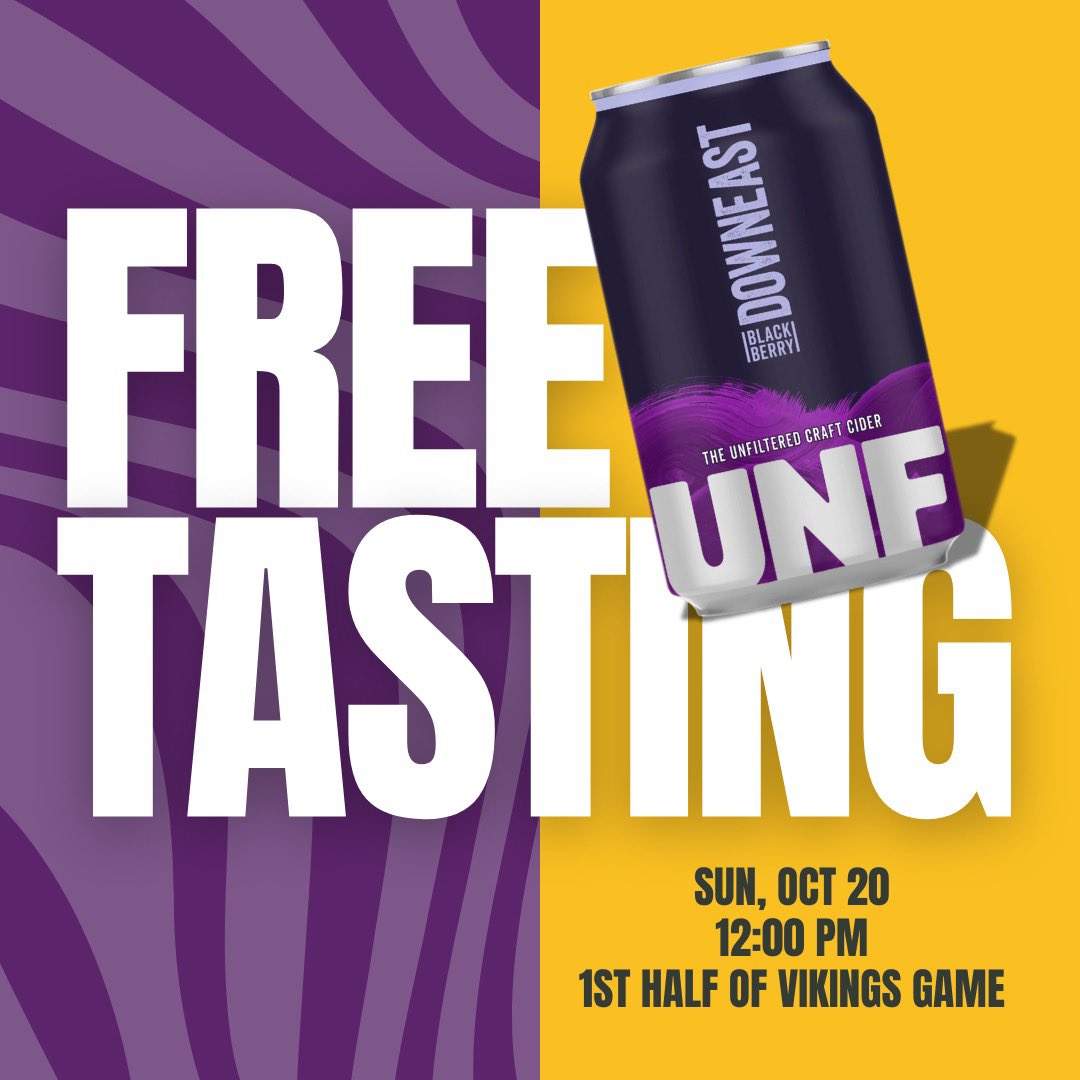 SKOL Vikings AND a free tasting?! Say less! 💜💛 Our friends from Downeast Cider House will be at the Pub for the 1st half of the Vikings game this Sunday to give out free tastings of their Blackberry Cider.