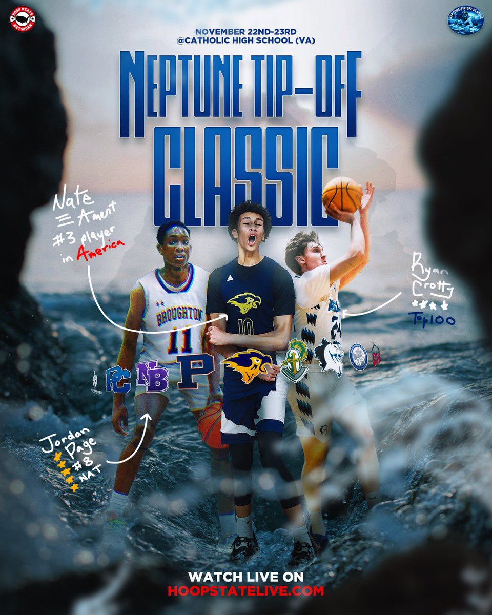 TheHoopState's tweet photo. 🚨ANNOUNCEMENT🚨
#3 vs #8 headline ELITE line-up for Year 2 of the @NeptuneTipOff 🏀 invading Virginia Beach with 8 total games with teams from VA, NC & MD
🏟️ @CHSVBcrusaders
📆 Nov 22nd-23rd
#HoopState #HoopStateHSTour https://t.co/jDf5MjnUjV