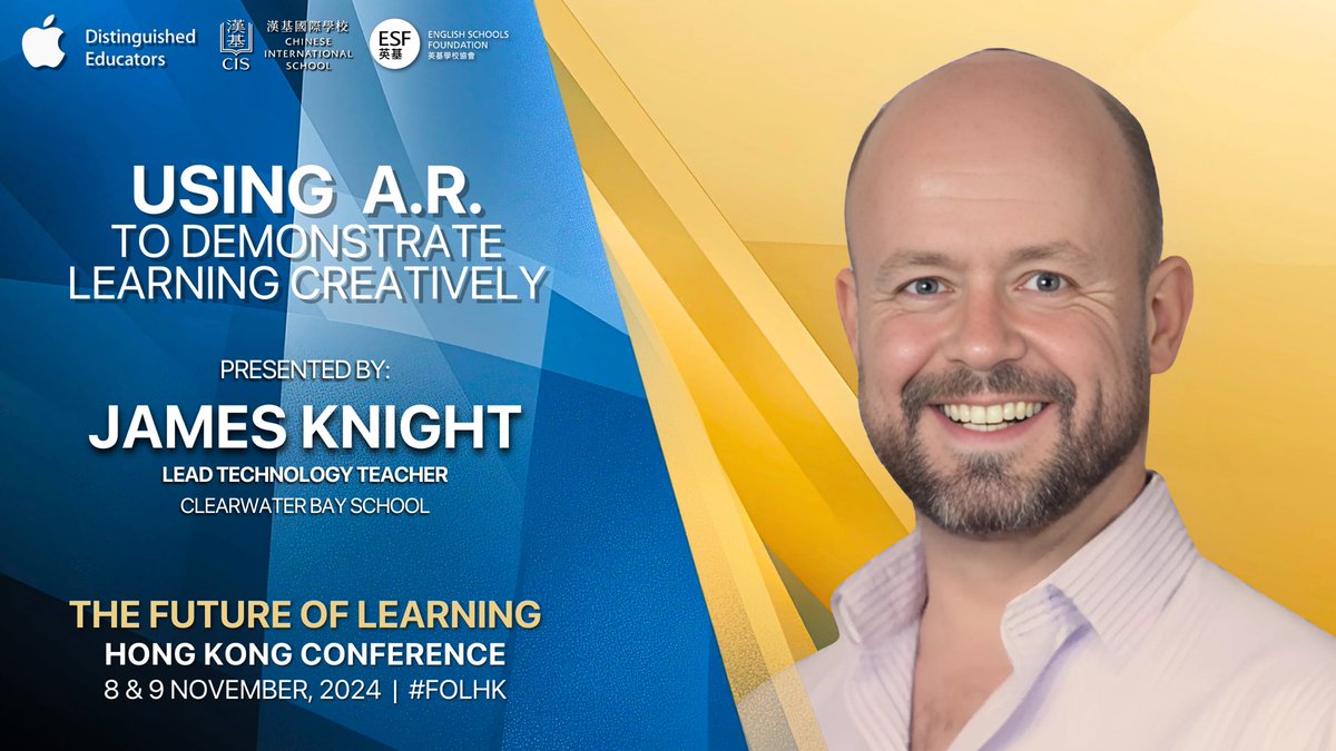 We are thrilled to have our very own committee member, James Knight, leading a workshop on using #ARinEDU to Demonstrate Learning Creatively! 🤯🤯

Make sure to follow <a href="/FutureLearnHK/">Future Of Learning, 🇭🇰HK Conference</a> for all conference updates! And don’t forget, it’s completely FREE to register to attend!

👉