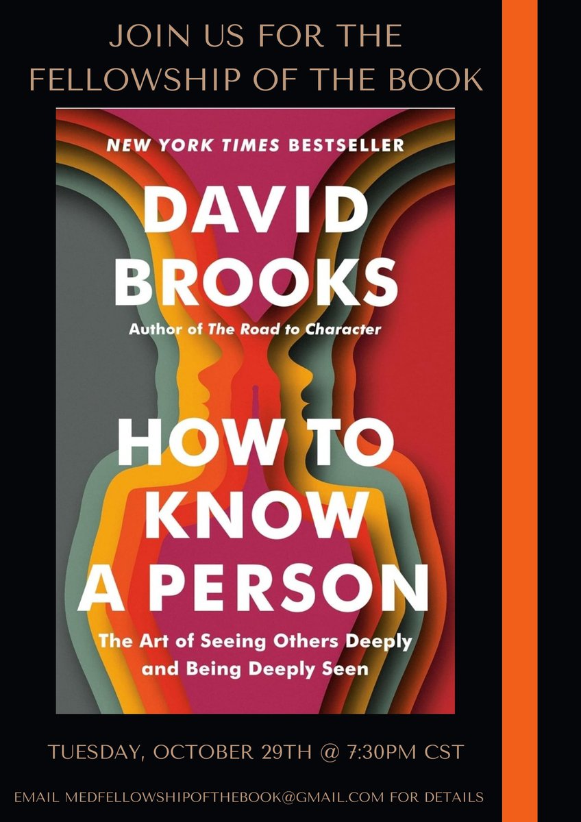 Let's get to know each other on October 29th! 

#fellowshipofthebook #DavidBrooks