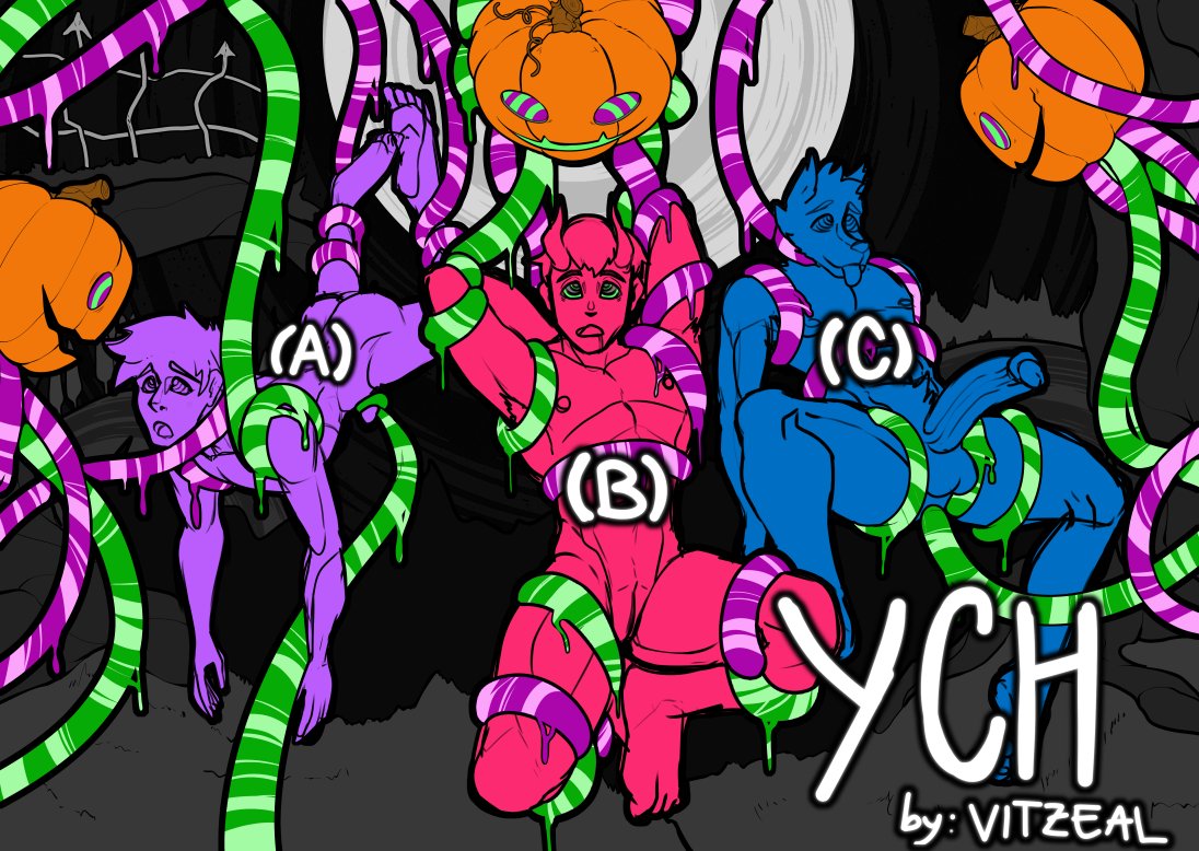 🎃HALLOWEEN YCH 🎃

Hi everyone c: I wanted to do something fun for this holiday, so I came up with this idea for a YCH, including tentacles and hypno-pumpkins 🎃💜💚

The price for each character is 55$ and you'll get
-Solo alt version of your character
-Hypno and Non-Hypno alt