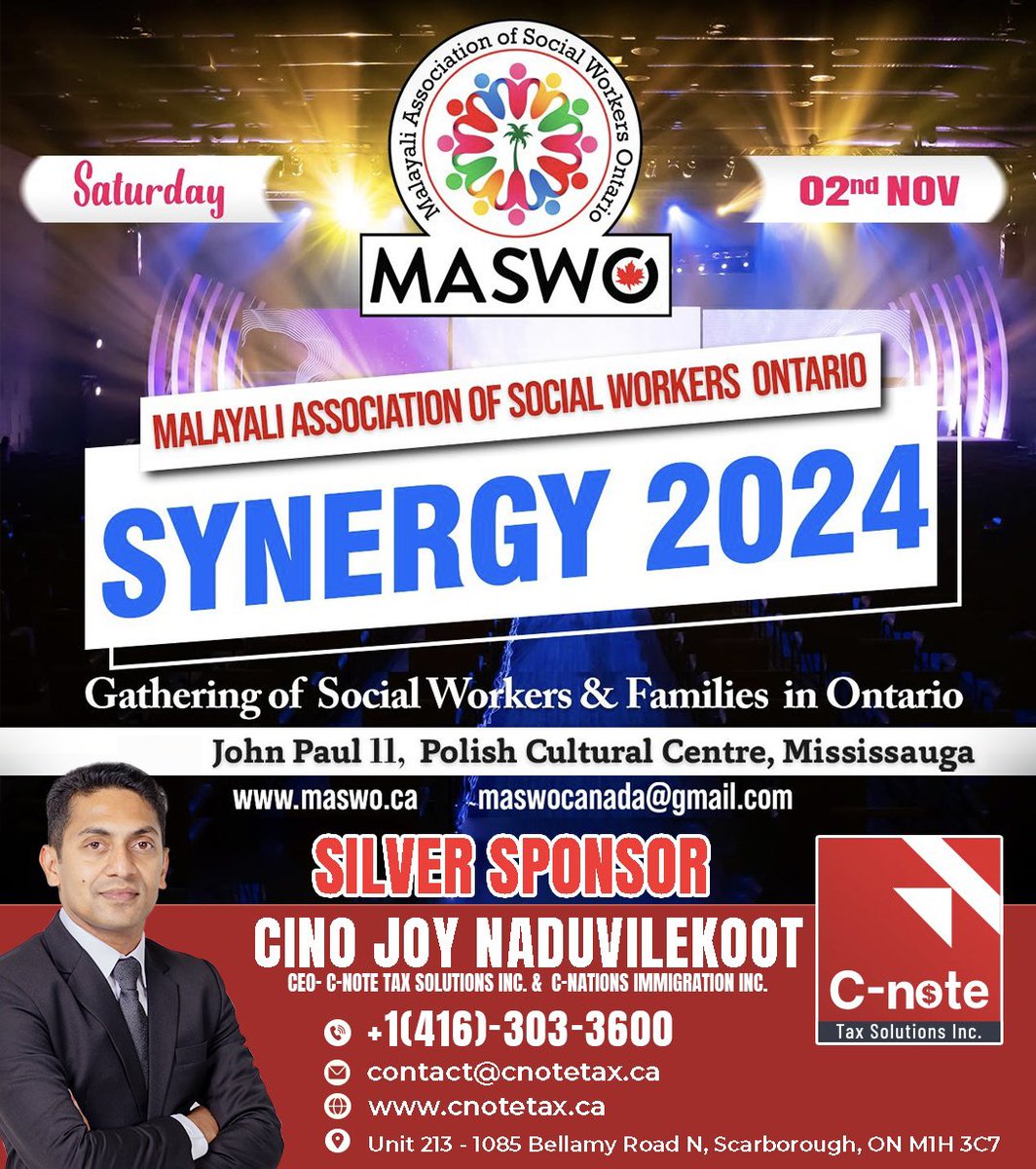 MaswoCanada's tweet photo. We are thrilled to introduce C-Nations Immigration Inc. and C-note Tax Solutions Inc. as Silver Sponsors for SYNERGY 2024! 🌍💼✨ https://t.co/ZikaAcFOvl