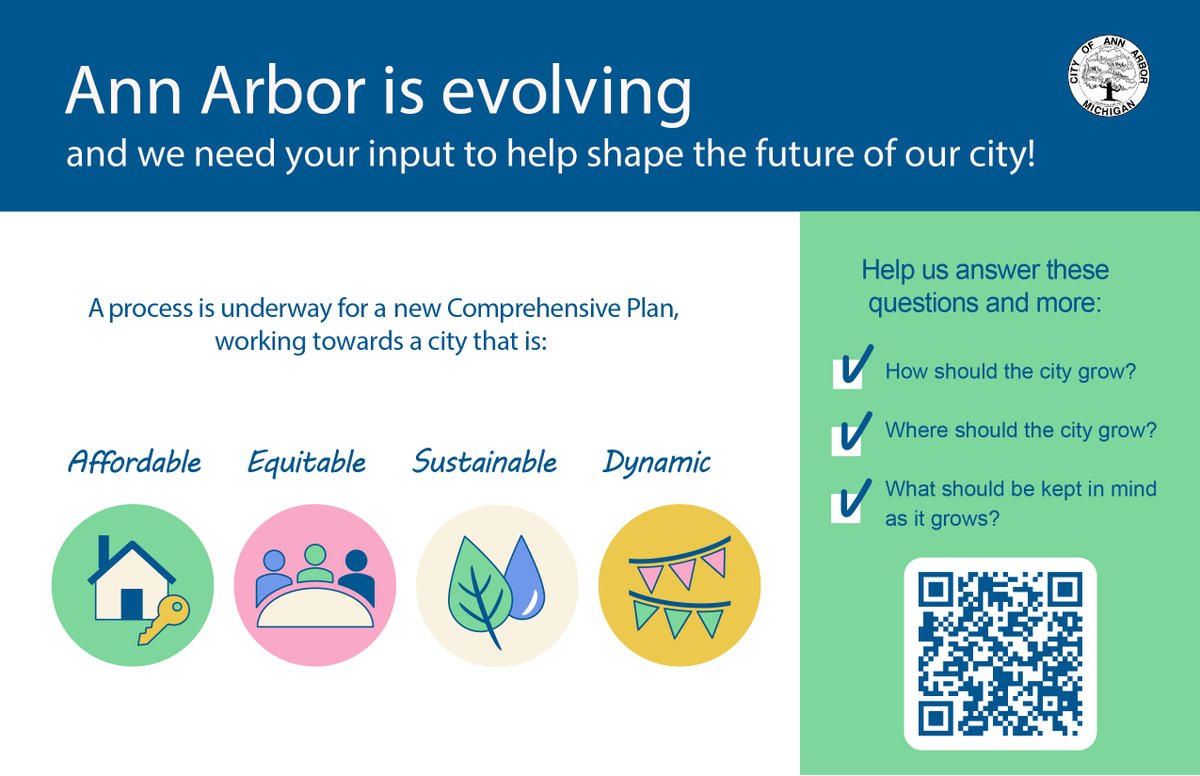 Join the Ann Arbor Planning Department &amp;  for a workshop on Wednesday, Oct. 23, 11 a.m.-7 p.m. at the Ann Arbor Downtown Library, 343 S. 5th Ave. Presentations at 12:30 &amp; 6 p.m., food provided. Learn more and give feedback:  a2compplan-a2-mi.hub.arcgis.com/?utm_source=tw… ctn