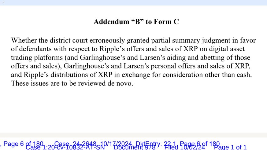 I've never been so excited to get a "C" since I was in high school math.

What is NOT being appealed: That XRP is not a Security.

What is being appealed: Ripple's sales of XRP on exchanges and the use of XRP as a kind of payment.

What does "De Novo" mean? It means the appellate