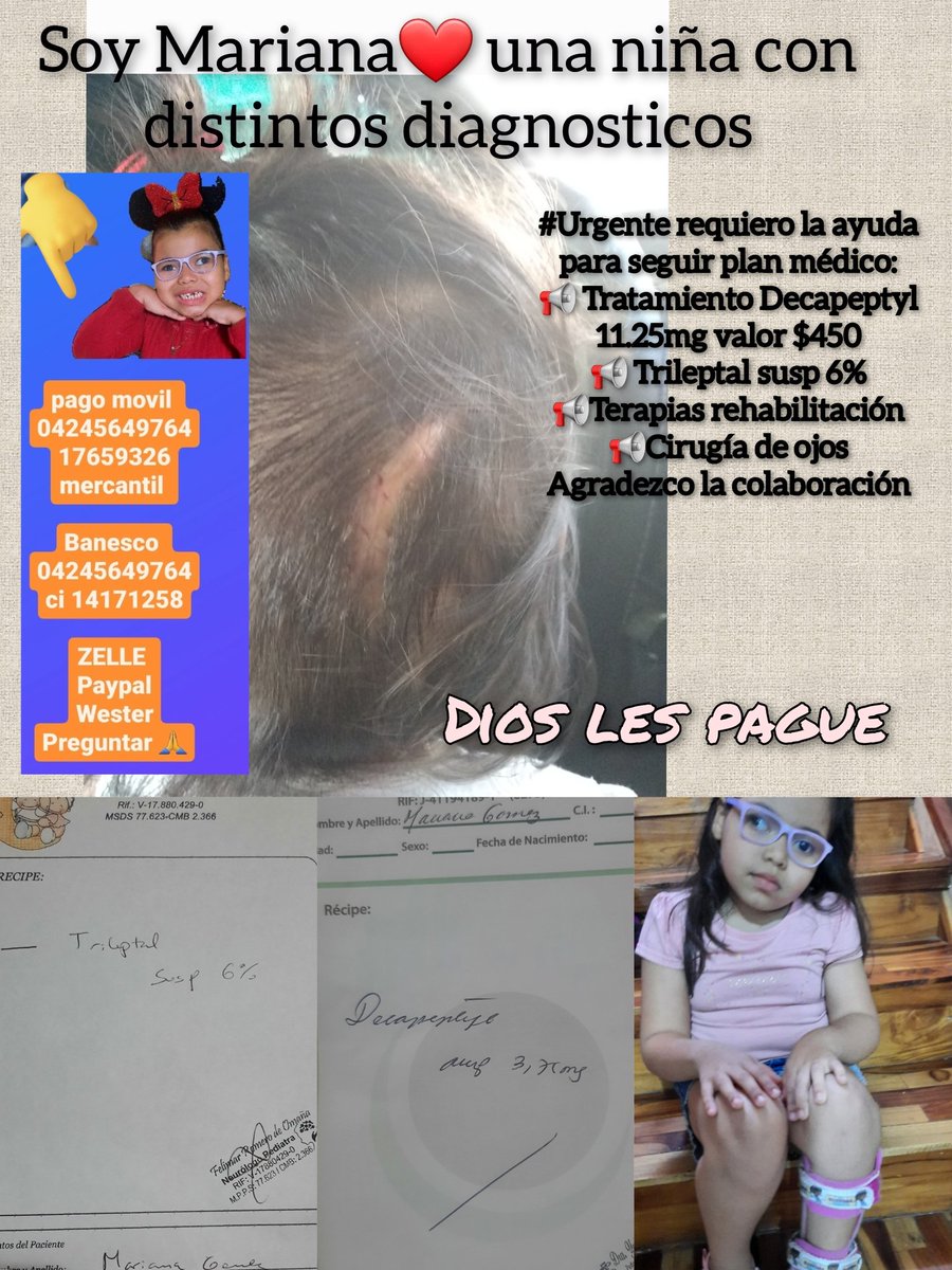 Bendecida noche 🙏 angeles terrenales ruego ayuda amerito trileptal susp s m termina cada 3 días , amp decapeptyl es d alto costo $450, viajar a consulta oftalmologíca no veo bien m afecta en mis estudios.

Quiero tener calidad d vida😓
Pm
04245649764
17659326
mercantil