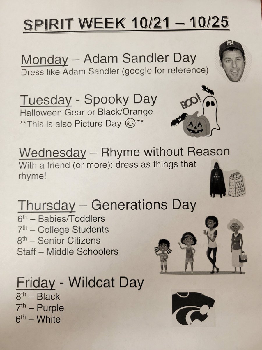 KMS Spirit Week next week! 
Pep Rally Friday 10/25!