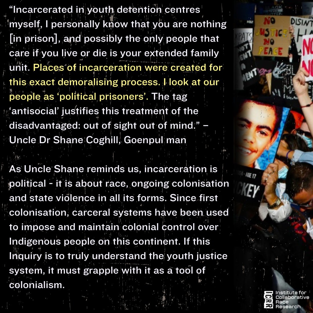 War_On_Race's tweet photo. Summary of our submission to the Inquiry into Youth Justice and Incarceration. Read in full at https://t.co/JzR4dlJv4b
CW: Submission contains names of Aboriginal people who have passed away.
#abolitionnow #defundthepolice #abolishthepolice #communitycontrol https://t.co/3Q3Ik0IONE