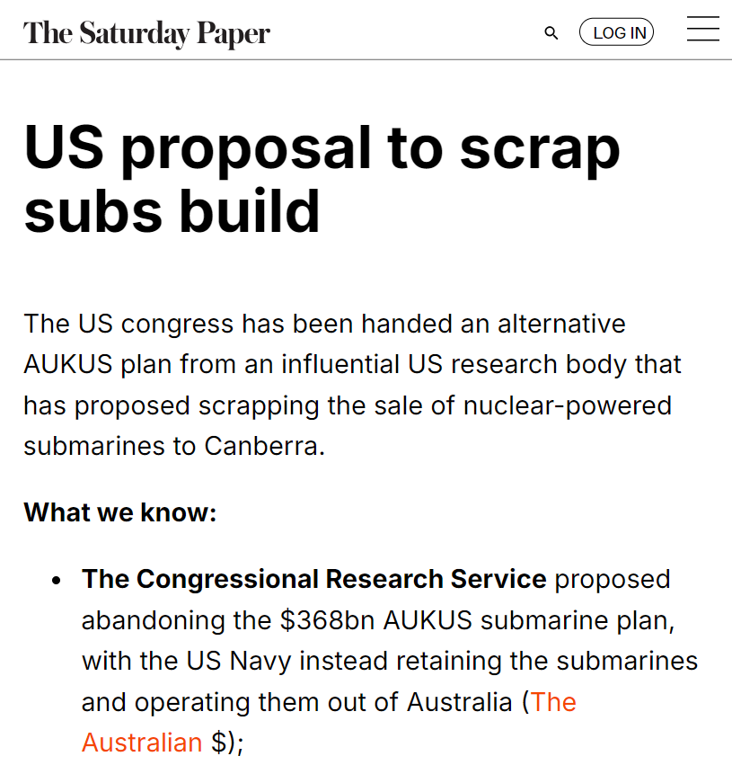 TheAusInstitute's tweet photo. What happens when the US drops out of our AUKUS submarine deal? 

Rather AUKward for Australia... #auspol https://t.co/ACRNDCwfBK
