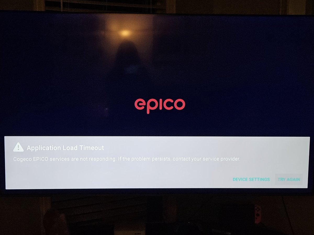 Little_blonde's tweet photo. @cogecohelps 
My Epico box will not load...
Did a reset.  Tried unplugging.   Any other suggestions?
Application load timeout error https://t.co/6JYtj3YOb2