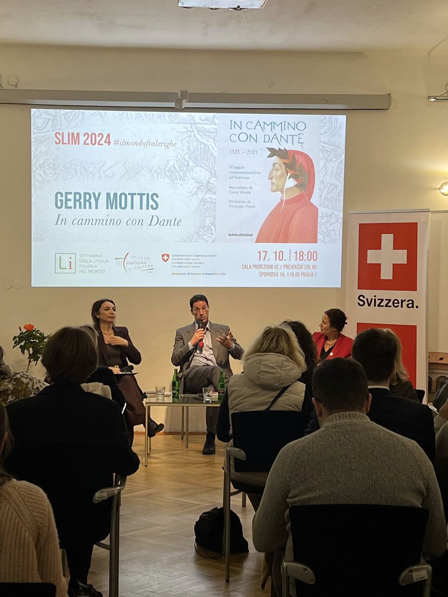 gerry_mottis's tweet photo. Un ringraziamento speciale all’Ambasciata Svizzera 🇨🇭di Praga 🇨🇿 per l’invito presso l’Istituto Culturale Italiano 🇮🇹 per la settimana della Lingua italiana nel mondo per tenere una conferenza su Dante e il valore della lingua italiana oggi. https://t.co/rHiqRHISrI