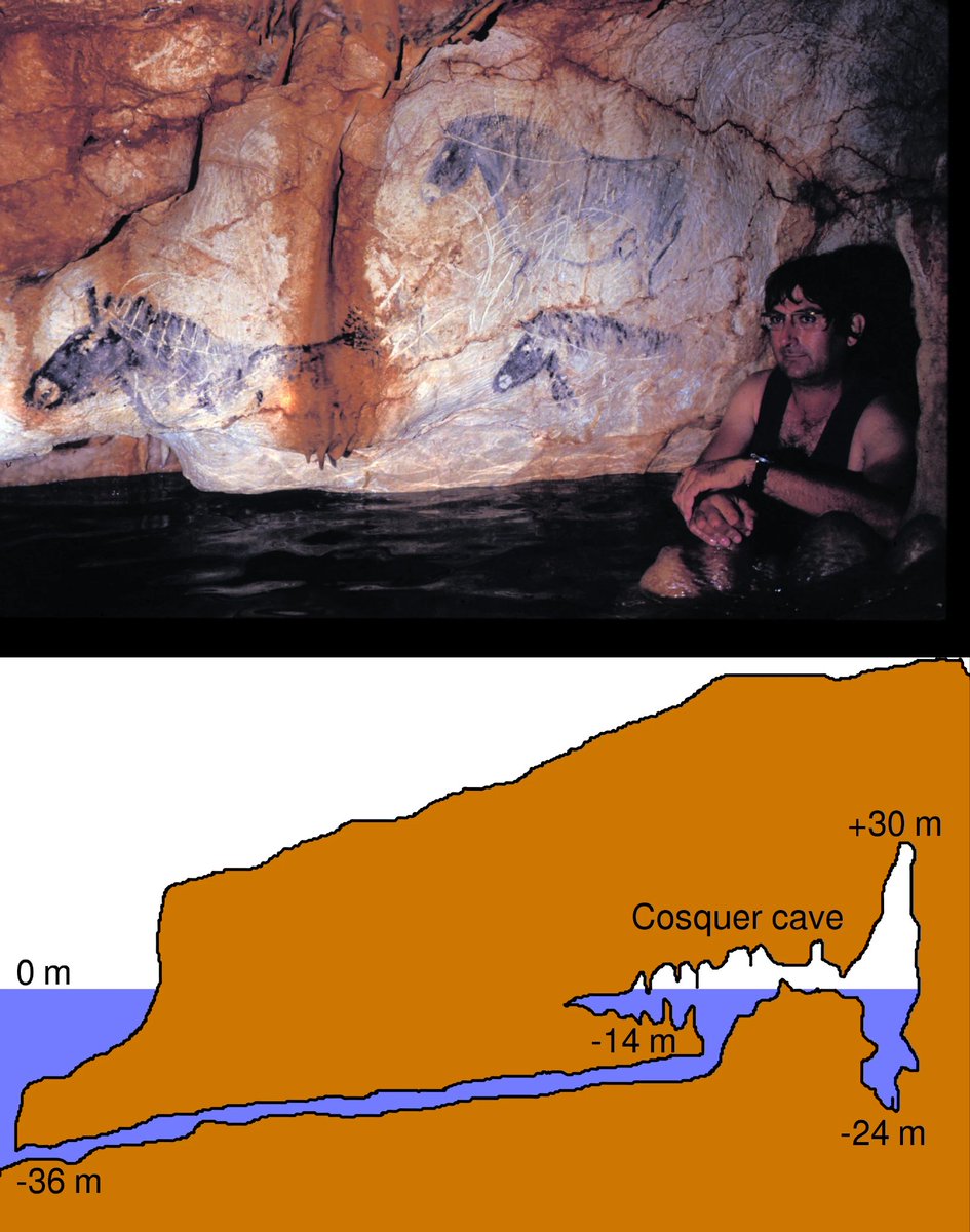 WolfofX's tweet photo. 18. The Cosquer cave is a Palaeolithic decorated cave, located in France, that contains numerous cave drawings dating back as far as 27,000 years BP. The cave has more than 200 parietal figures and is also the only decorated cave whose entrance opens under the sea https://t.co/XxpegXTnhv
