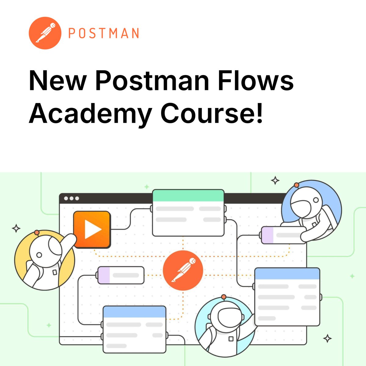 getpostman's tweet photo. New Postman Academy Course Alert! 🚨 Introducing our brand new module on #PostmanFlows! 🎓 🔀
From using the Postman Flows editor to creating modules using collaboration features–there's tons of goodness to learn! https://t.co/nuMZlSGmfH https://t.co/lFpCm4cr9g