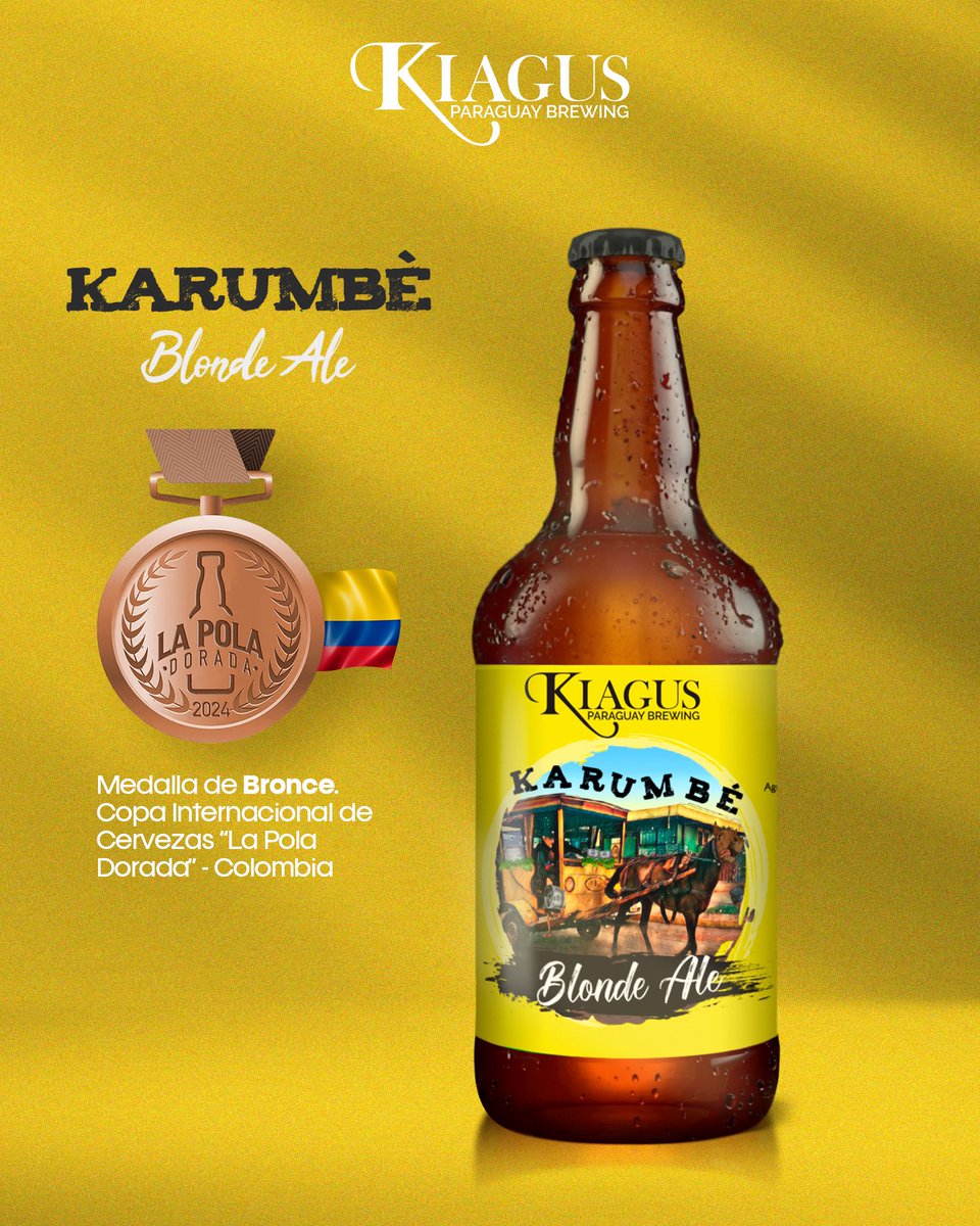Felices de anunciar la 1era medalla internacional de nuestra Karumbé Blonde Ale, hemos ganado en Colombia, en la Pola Dorada 🤩🍻💪 #kiaguspybrewing