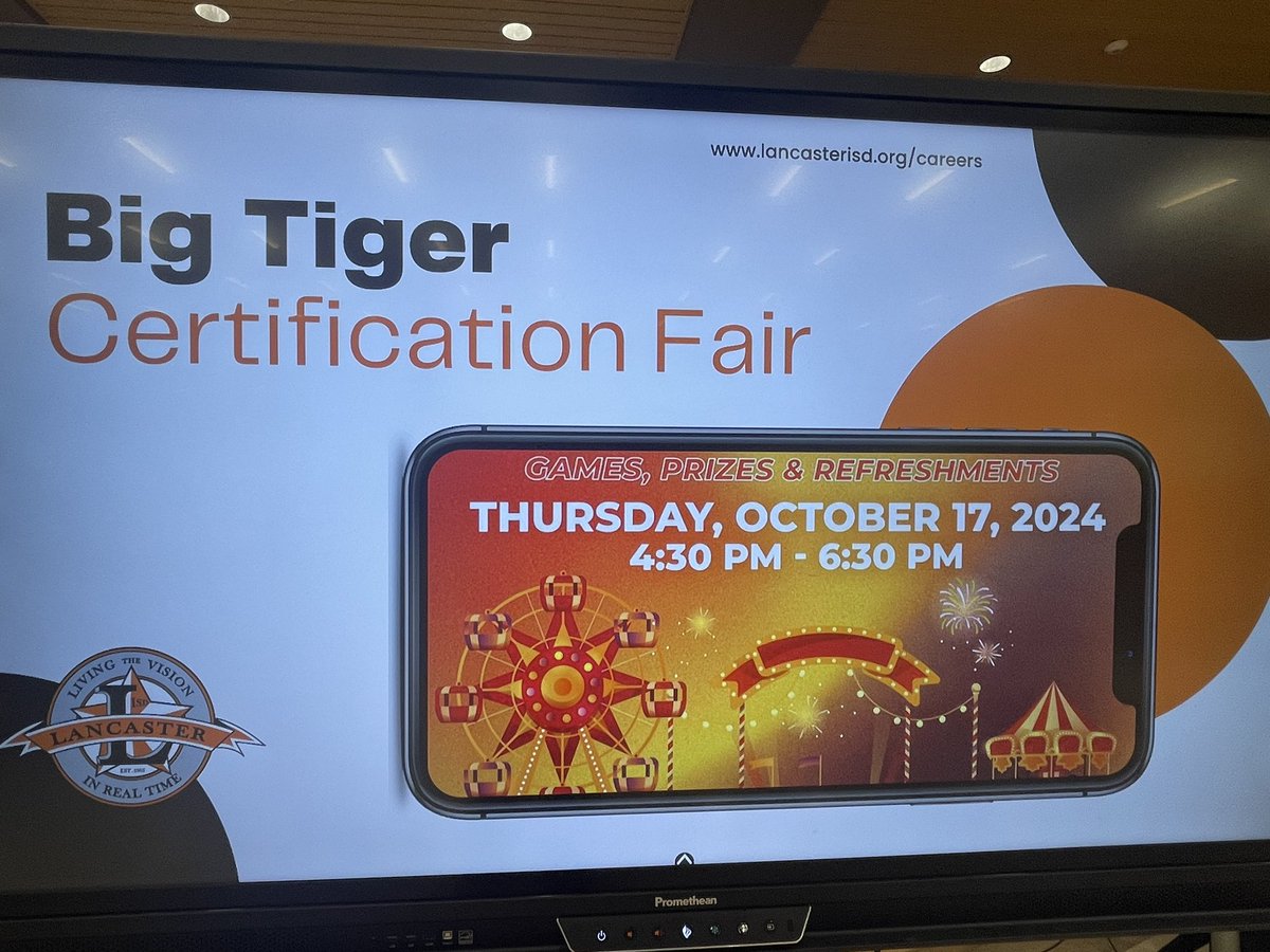 CherishPipkins's tweet image. HRN: Big Tiger Certification Fair hosted by @LISD_Careers!  🎡🎟️
Ensuring educators have tools and resources to become certified teachers. Huge thanks to the Culinary Students @WEBO_Tigers for preparing delicious food. 🍔🍟🌭
@SpanishConde @sonjaabrown 
#DreamBelieveRoar