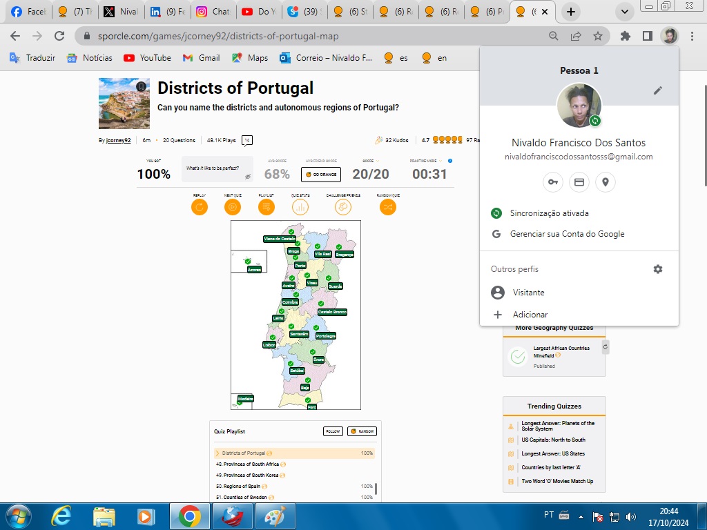 Nivimgss's tweet image. I&apos;ve typed all 20 Districts of Portugal in 31 seconds typing with 10 fingers by the Computer&apos;s Keyboard. Eu digitei o nome de 20 Distritos de Portugal em 31 segundos digitando Manualmente através do Teclado do Computador sem nenhuma Consulta. #LightYearsSpeedThinkingThoughts