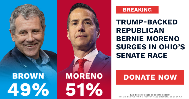 SherrodBrown's tweet photo. Sorry to interrupt your scrolling, but this is the moment we’ve been preparing for: 

As you read this, votes are being cast in Ohio’s make-or-break Senate race! Polls show Sherrod Brown trailing his MAGA opponent – and with Senate control at stake, will you chip in right away?