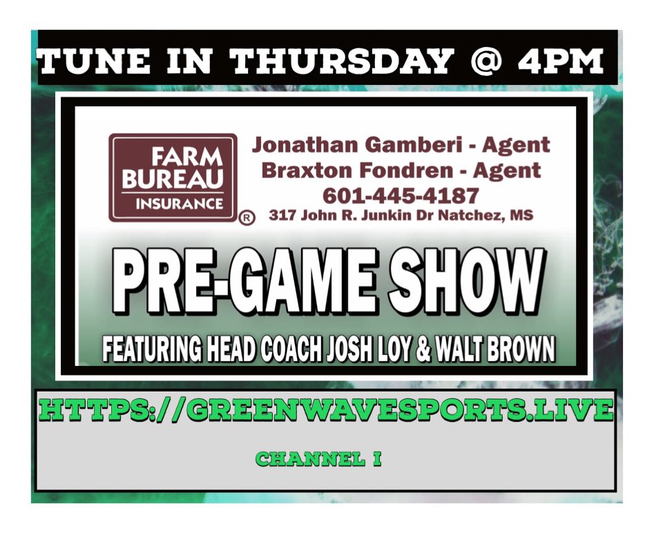 Airing at 7pm on greenwavesports.com channel 2