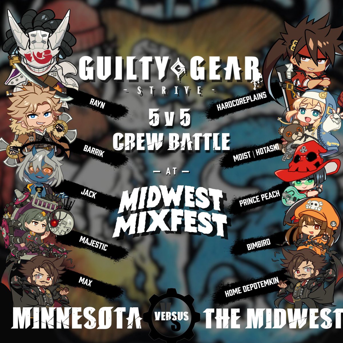 On Nov 8, Midwest Mixfest will open with Minnesota taking on the rest of the Midwest in a 5v5 Guilty Gear Strive crew battle!

Who you got winning this? 👀