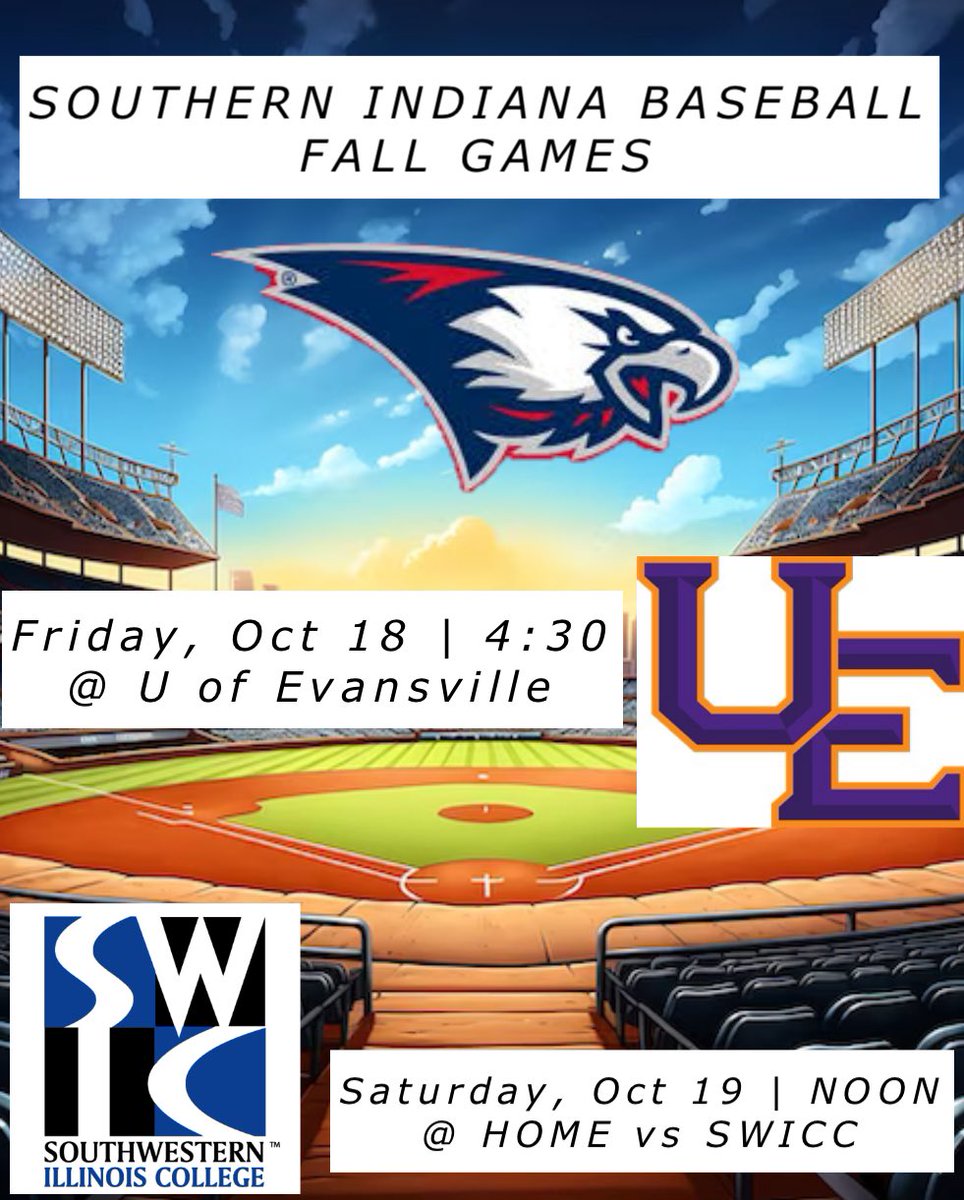 USI Baseball (@usibaseball) on Twitter photo ⚾️ Come watch some Screaming Eagle Baseball this weekend‼️
Friday at U of Evansville (4:30)
Saturday at Home vs SWICC (NOON)
Admission is 🆓
<a href="/USIAthletics/">USI Athletics</a> ⚾️ Come watch some Screaming Eagle Baseball this weekend‼️
Friday at U of Evansville (4:30)
Saturday at Home vs SWICC (NOON)
Admission is 🆓
<a href="/USIAthletics/">USI Athletics</a>