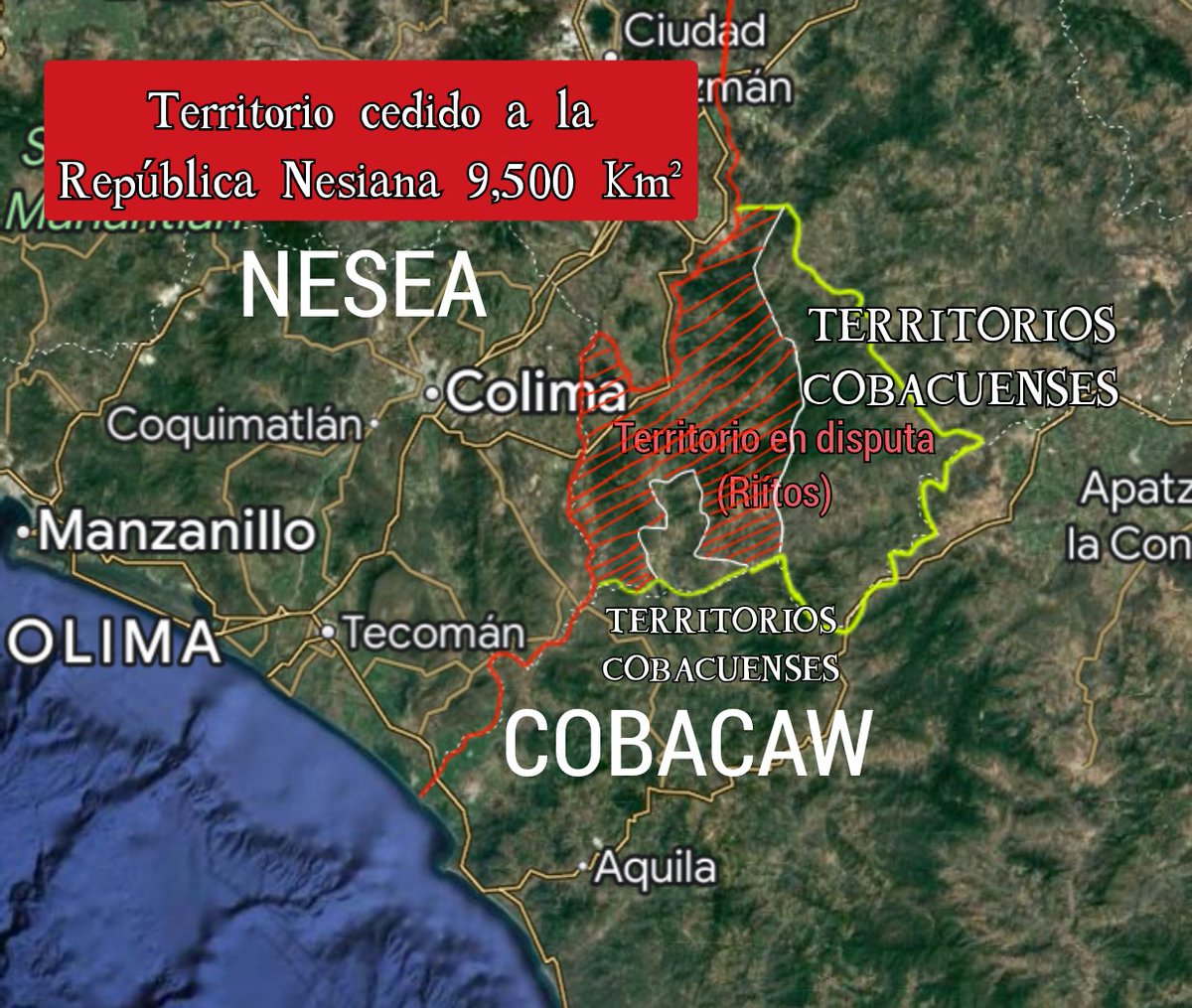 Cobacu_Rep's tweet photo. El día de hoy se Cedieron 9,500 Km² de los 20,000 Km² de la región de Canchas Riìtos, en un la junta entre ministros de Nésia y Cobacú se habló diplomáticamente y dando solución al conflicto territorial, es así que Cobacú mantendrá la paz en "Tierra Caliente". https://t.co/UE2ggwf4ZG