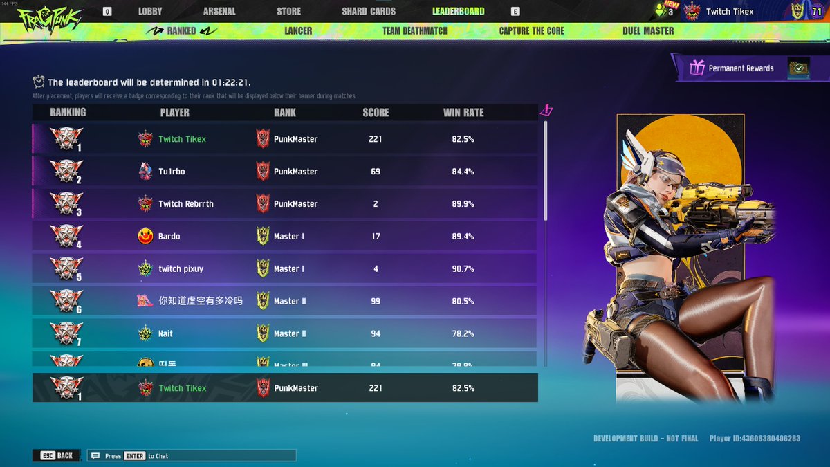 MrTikex's tweet photo. This is where I end my climb in @PlayFragPunk 
I managed to hit rank 1 world with over 200 points.
Unfortunately I wont be able to play the next 4 days so the rank 1 spot will probably be taken by someone else! https://t.co/OQTXwCi4BR