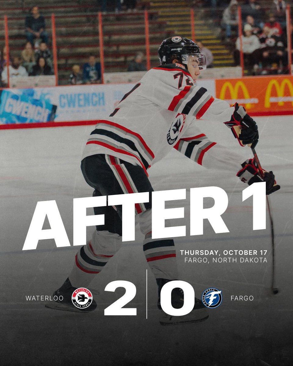 BlckHawksHockey's tweet photo. First 20 minutes complete in Fargo! 

#WBH #PartyTown #PaintTheTownRed #WATvsFGO https://t.co/SP8jKE6QPS