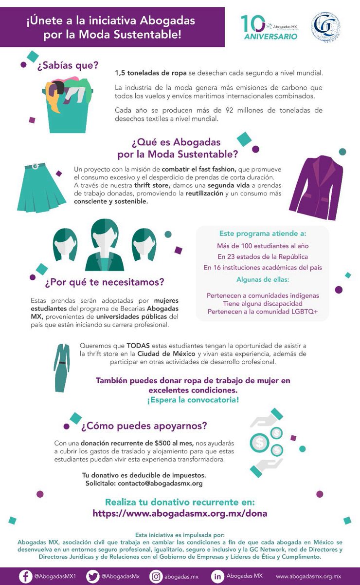 DeniseGuillen2's tweet image. If you are a General Counsel and you believe in #sustainablefashion this #callforaction is FOR YOU!   #GCNetwork and @AbogadasMx is calling for action of all GCs to support with  monthly deductible donations so that we may continue our #sustainablefashion program